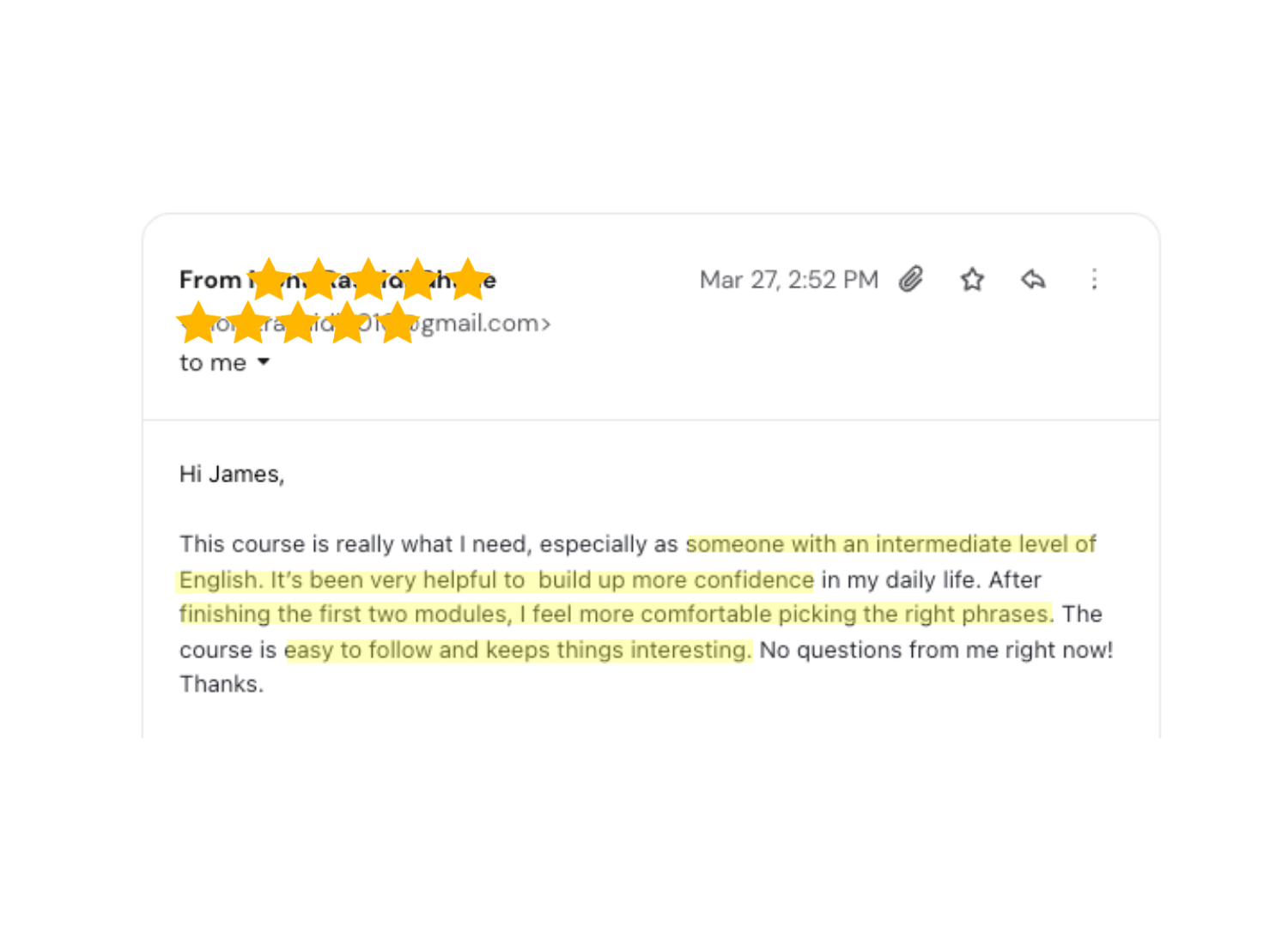 Mona's email review of the course